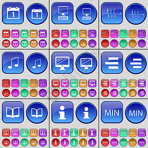 listCloud PC Pulse Note Monitor List Book Information Min 一大套多色按钮 向量插画
