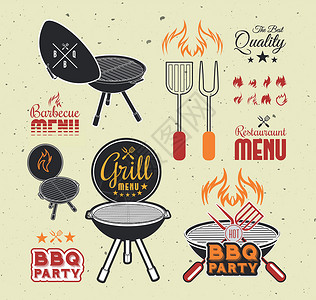 烧烤炉插图烧烤菜单烹饪派对野餐邀请函食物餐厅背景图片