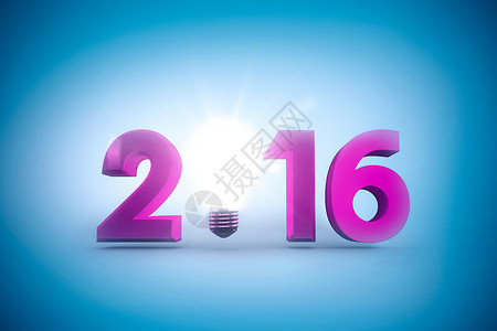 2016年带灯泡的复合图像计算机绘图新年蓝色创新插图背景图片