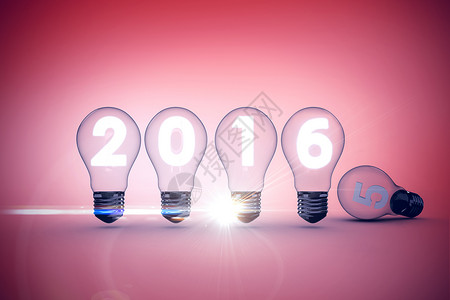 2016年带灯泡的复合图像橙子创新计算机绘图插图新年背景图片