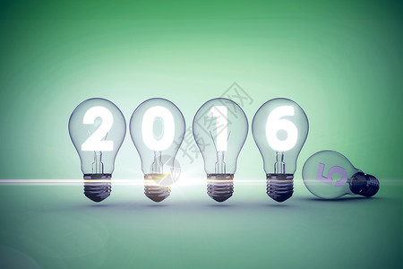 2016年带灯泡的复合图像绘图绿色插图计算机新年创新背景图片