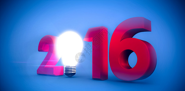 2016年带灯泡的复合图像蓝色插图计算机创新新年绘图背景图片