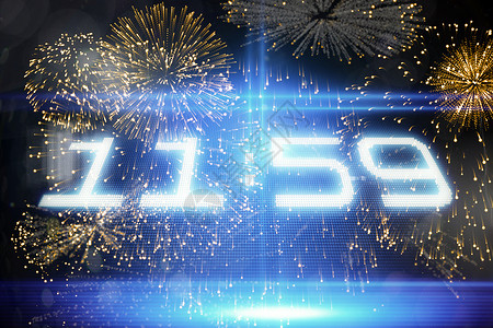 蓝色烟花霓虹灯黑色背景下爆炸的多彩烟花复合图象技术时间绘图蓝色新年焰火计算机派对庆典数字背景