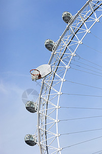 大型Ferris轮 配有大型篮球板和篮圈背景图片