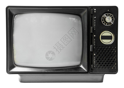老电视机素材白色背景上孤立的老式电视机电视展示屏幕天线按钮管子射线管手表信号噪音背景