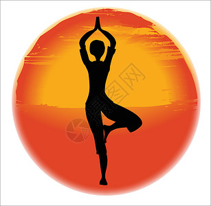 Vrksasana 瑜伽珀斯冥想姿势专注球体海报活力太阳日出艺术品沉思插画