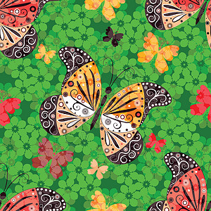 蝴蝶的无缝花卉形态织物墙纸剪贴簿纺织品紫色叶子粉色包装插图白色背景图片