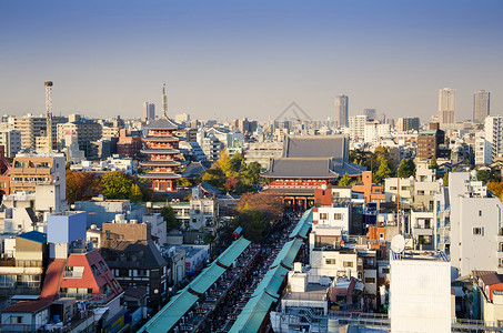 台东区东京浅usa的Senso-ji寺空中观察背景