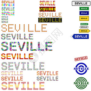 西班牙塞维利亚Seville(塞维利亚)文本设计套件插画