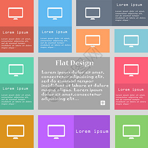 计算机宽屏幕监视器图标符号 一组多色按钮 带有文本空间的地铁样式 长阴影背景图片
