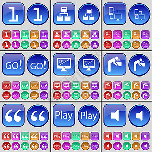 一 网络 连接 Go 监听 剪影 引号 播放 静音 一大套多色按钮背景图片