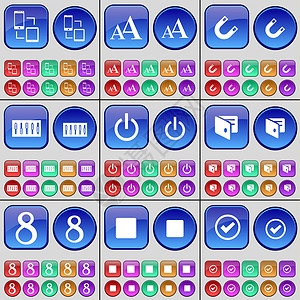 连接 字体 磁铁 均衡器 电源 钱包 八 媒体停止 勾选 一大套多色按钮背景图片