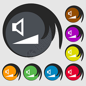 音量 声音图标符号 八个彩色按钮上的符号控制技术金属音乐插图界面背景图片