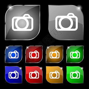 相机按钮照相机标志图标 数字符号 设置彩色按钮海豹摄影令牌徽章摄影师闪光质量创造力邮票照片背景