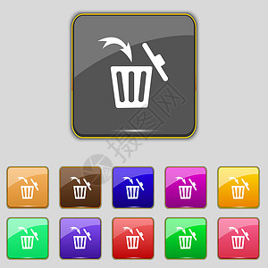 循环回收桶符号图标 文档符号 设置多彩的按钮创造力邮票垃圾桶令牌垃圾质量插图标签角落徽章背景图片