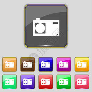 照相机标志图标 数字符号 设置彩色按钮插图摄影照片质量标签镜片令牌海豹邮票相机背景图片
