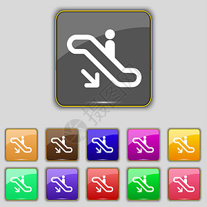 扶梯图标电梯 扶梯 楼梯图标符号 设置为网站的11个彩色按钮速度机动性运输电子插图灰色地面自动扶梯导航民众背景