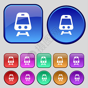 火车图标符号 一组12个旧按钮 用于设计您的设计背景图片