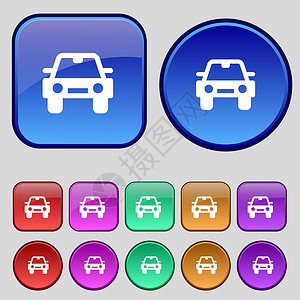 吉普车图标自动图标符号 一套12个旧按钮用于设计轿车商业掀背车插图车皮运输赛车船运小巴运动背景