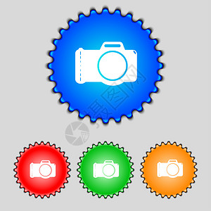 照相机标志图标 数字符号 设置彩色按钮摄影相机邮票令牌镜片标签边界插图闪光照片背景图片