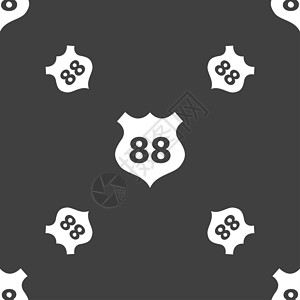 88号公路的高速公路图标标志 灰色背景上的无缝模式历史性盘子风格旅行指示牌横幅警告自行车交通翅膀背景图片