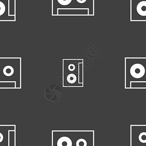 低保真磁带符号图标 音频卡塞特符号 灰色背景上的无缝模式歌曲立体声袖珍插图录音机文化绘画工作室音乐技术背景