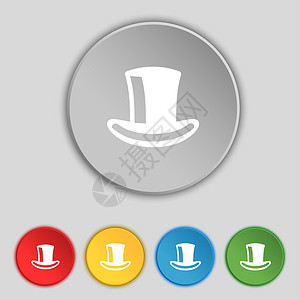 高礼帽圆柱帽图标符号 五个平板按钮上的符号背景