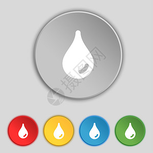 透明水滴按钮水滴图标符号 五个平板按钮上的符号背景