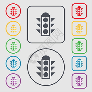 交通灯信号图标符号 圆形上的符号和带边框的平方按钮背景图片
