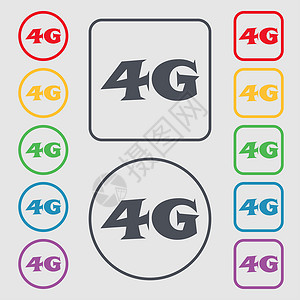 4G 符号图标 移动电信技术符号 圆形符号和带框的平方按钮框架质量边界邮票令牌标准电话标签插图数据背景图片