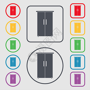 橱柜图标纸板图标符号 圆形上的符号和带框的平方按钮背景