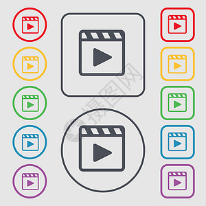 欧洲杯视频边框播放视频图标符号 在圆形和带边框的平方按钮上显示符号背景