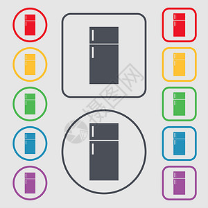 冷冻器图标符号 圆形上的符号和带框架的方键背景图片