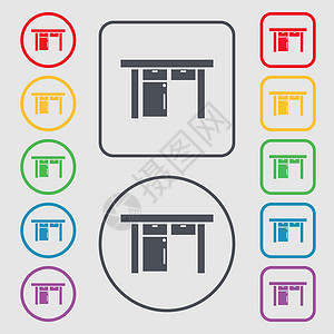 汽车站图标表格图标符号 圆形上的符号和带框架的平方按钮背景