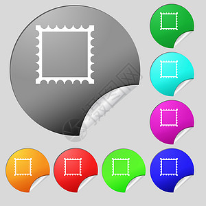 相片框架模板图标符号 8个多色圆环按钮 标签背景图片