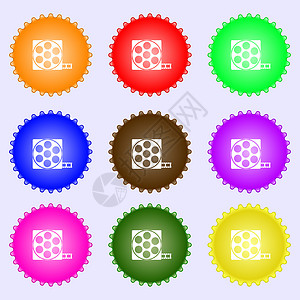 视频符号图标 框架符号 一组九种不同颜色的标签背景图片