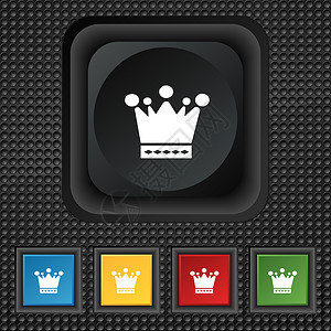 皇冠黑色插图皇冠图标符号 符号在黑色纹理上的方形彩色按钮背景