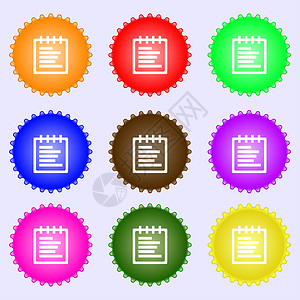 笔记本图标符号 由九种不同颜色的标签组成软垫铅笔互联网网络办公室插图组织留言板记事本文档背景图片