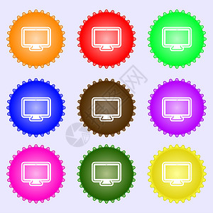 图标显示器符号 一组九种不同颜色的标签电视互联网插图网络屏幕工作办公室硬件电脑电子背景图片