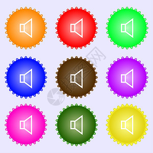 音量 声音图标符号 一组九种不同颜色的标签音乐技术按钮控制金属插图界面背景图片