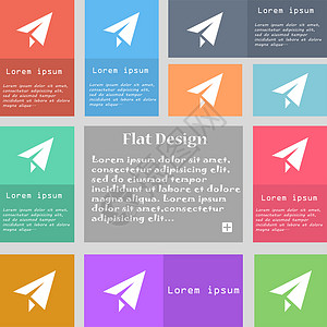 纸飞机线性图标纸机图标符号 一组带有文本空间的多色按钮飞艇喜悦运输插图概念天空游戏创造力乐趣飞机背景