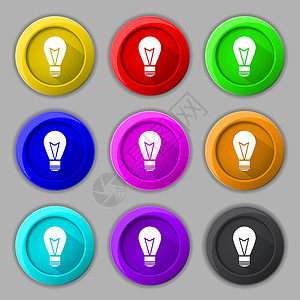 灯灯标志图标 想法符号 灯亮了 一组彩色按钮创造力照明灯泡质量玻璃插图标签力量海豹角落背景图片