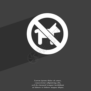 狗走路是被禁止的图标符号 平坦现代网络设计 长阴影和文字的空间 (掌声)背景图片