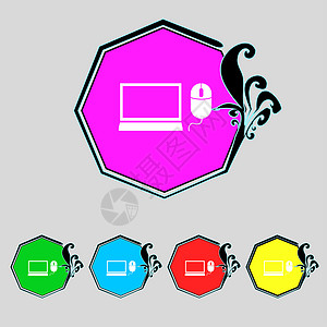 计算机宽屏监视器 鼠标符号图标 设置彩色按钮电视标签网络屏幕创造力徽章展示海豹令牌插图背景图片