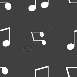 音乐图案音符 音乐 铃声图标符号 灰色背景上的无缝图案光盘打碟机电话体积记录歌曲笔记收音机列表互联网背景
