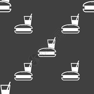 汉堡图标菜单框图标符号 在灰色背景上无缝模式插图学校勺子芝士用餐产品汉堡命令饭盒咖啡店背景