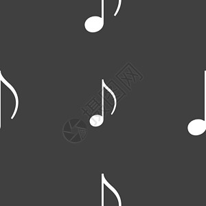 音乐图案音符 音乐 铃声图标符号 灰色背景上的无缝图案制作者打碟机列表立体声笔记蒸汽手机电话光盘歌曲背景