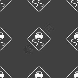 路滑图标标志 灰色背景的无缝图案警告小路标签横幅缠绕插图碰撞安全运输驾驶背景图片