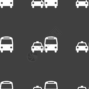 车辆图标出租车图标符号 灰色背景上的无缝图案民众电脑网络城市插图游客运输车形车辆街道背景