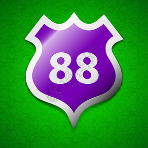 88号公路的高速公路图标标志 绿色背景上的符号彩色粘贴标签背景图片